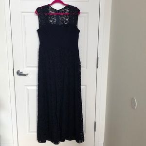 Calvin Klein Long Navy Blue Lace Formal Gown